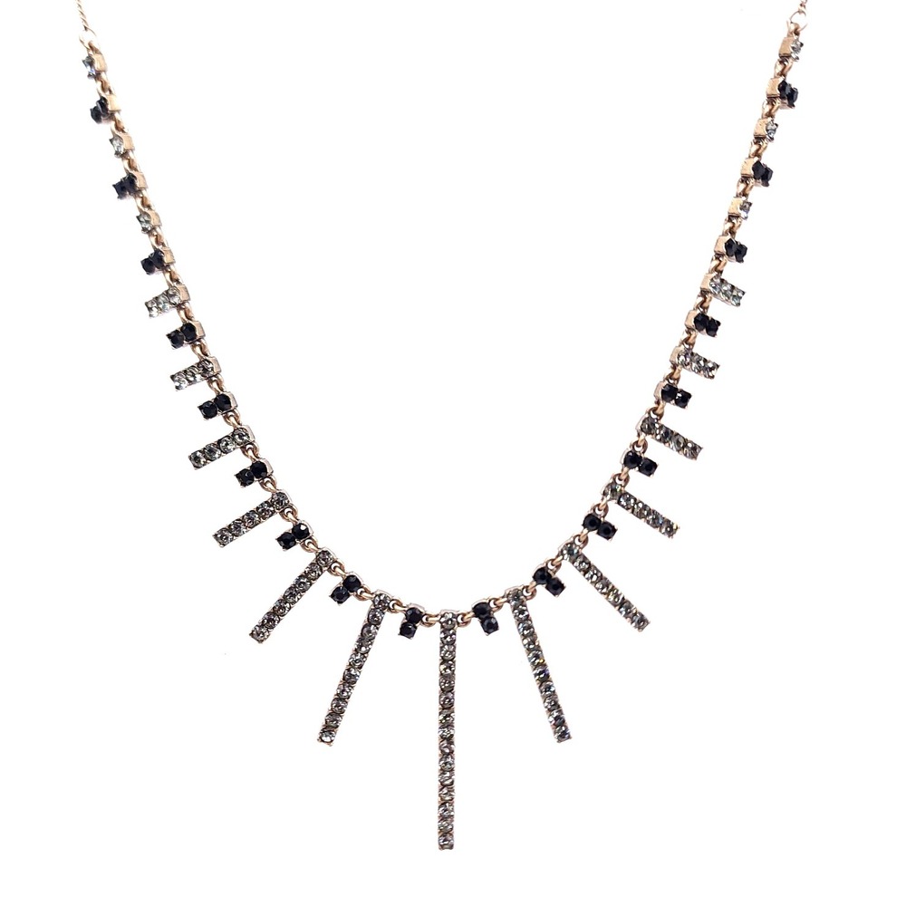 Pilgrim Fringe Bib Necklace Gold Tone Black Clear Swarovski Crystal Statement